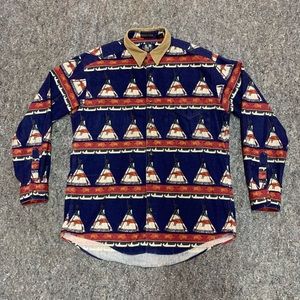 Vintage Aztec print button down shirt size large